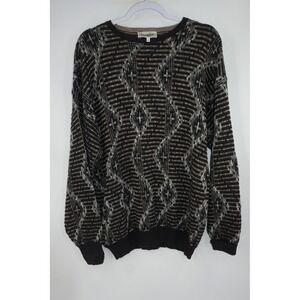 Mondo Sweater Mens Large 52 Black Brown Geometric Knit Pullover Made Italy‎